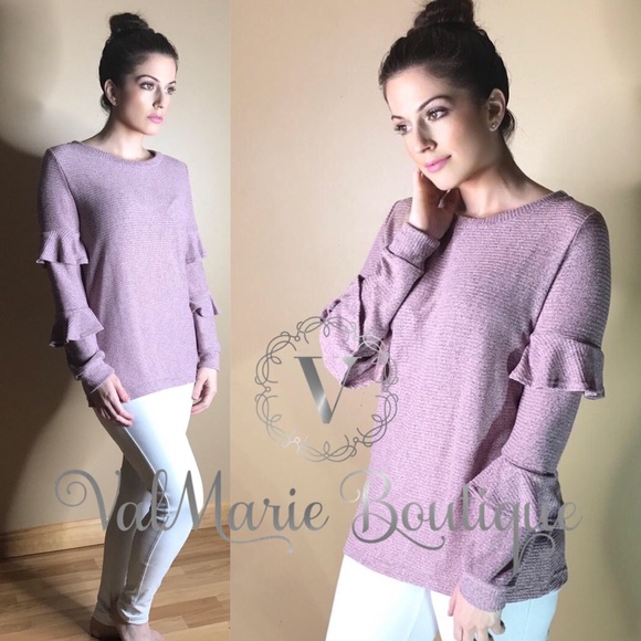 ValMarie Tops - Ribbed Knit Ruffle Sleeve Top